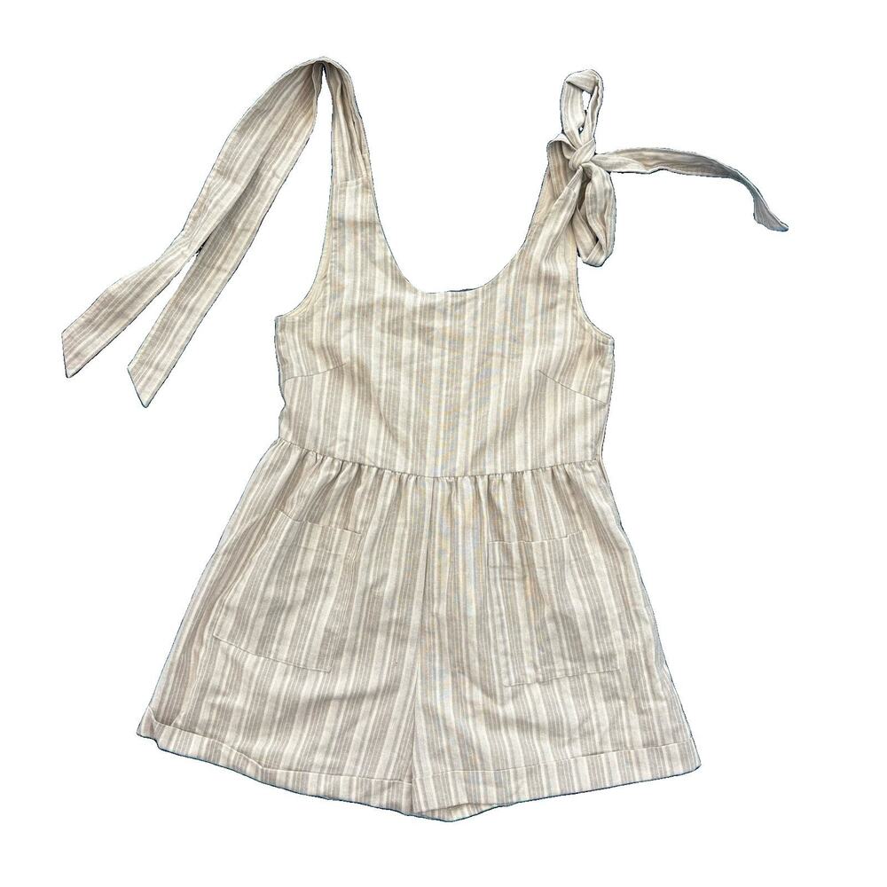 Mable Striped Romper Tank Jumper Women’s Size Small Front Pockets White Neutral